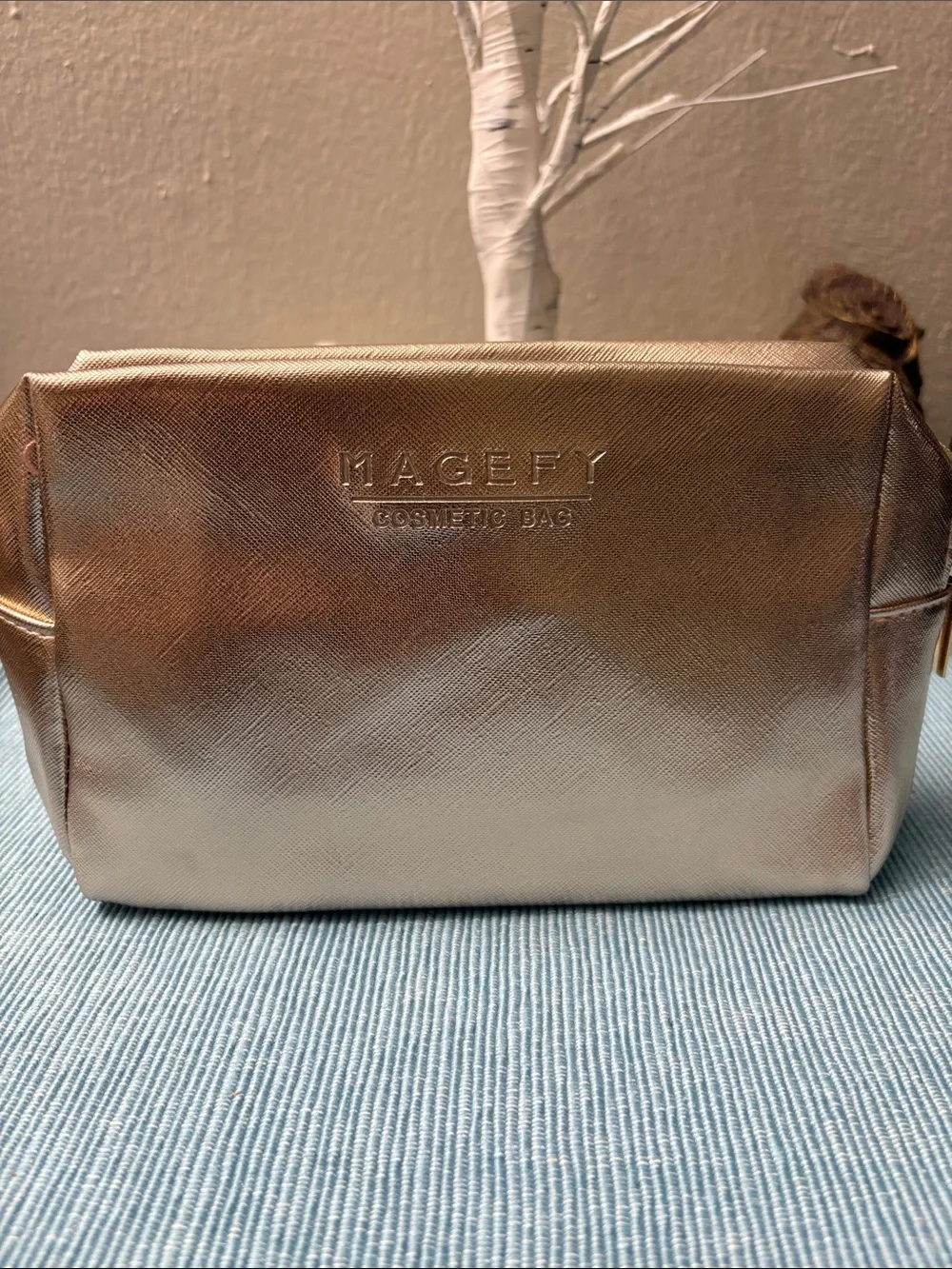 Magefy Metallic Rose Gold Cosmetic Bag